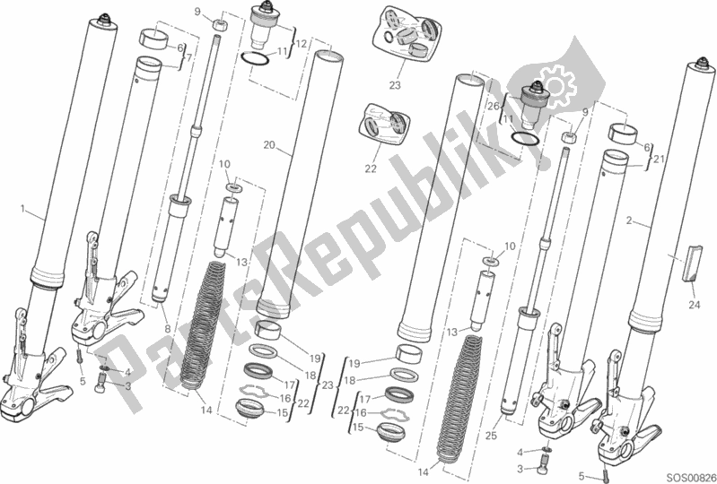 All parts for the Front Fork of the Ducati Multistrada 950 USA 2018
